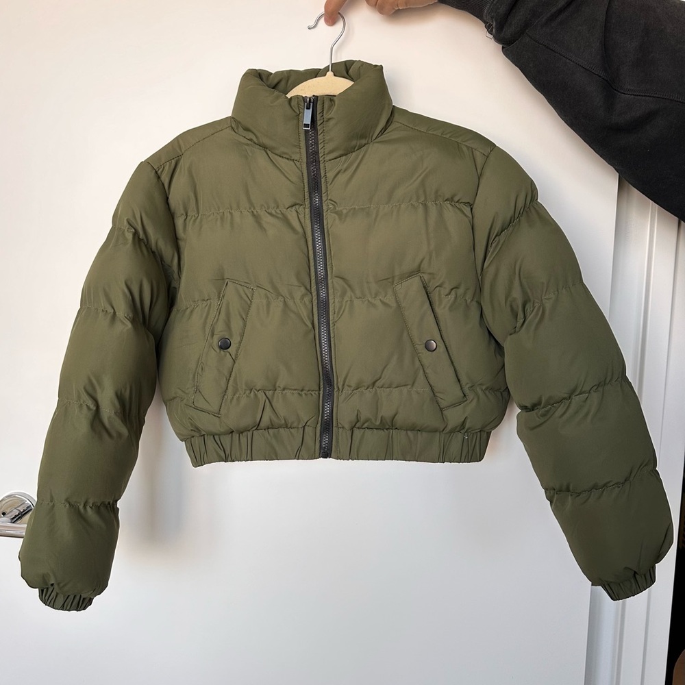 Cropped Bomber Puffer Jacket